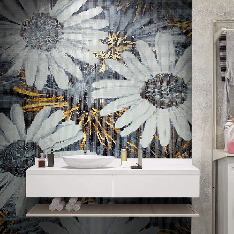 Sunflower puzzle mosaic wall stickers powder room tile background wall decoration mosaic painting light luxury TV wall