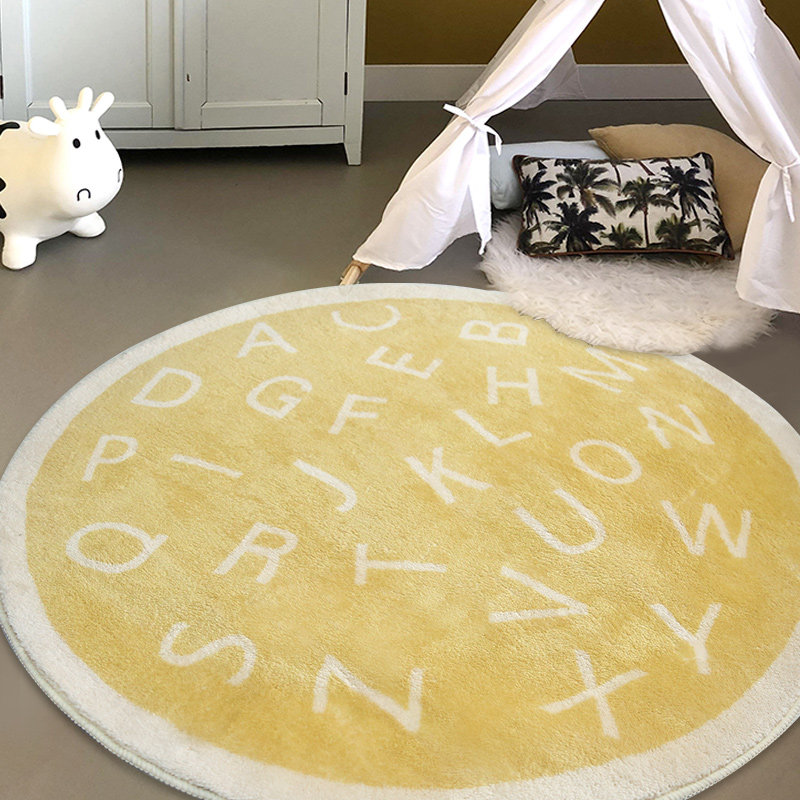 Nordic round cartoon carpet bedroom bedside children's room cute ins style letters simple home floor mat
