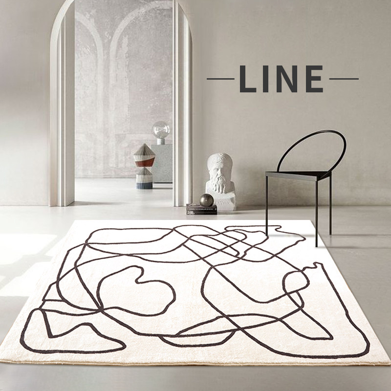 Nordic in Living Room Tea Carpet Bedroom Bedside Modern Limit Light Black and White Abstract Line Household Carpet