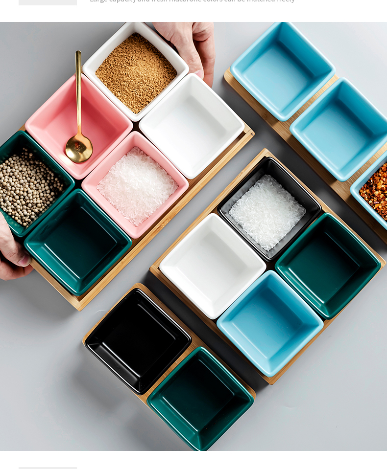 Creative ceramic squares compote seasoning dribbling tray household condiment box of Scandinavian simple wooden pallets, snack dishes