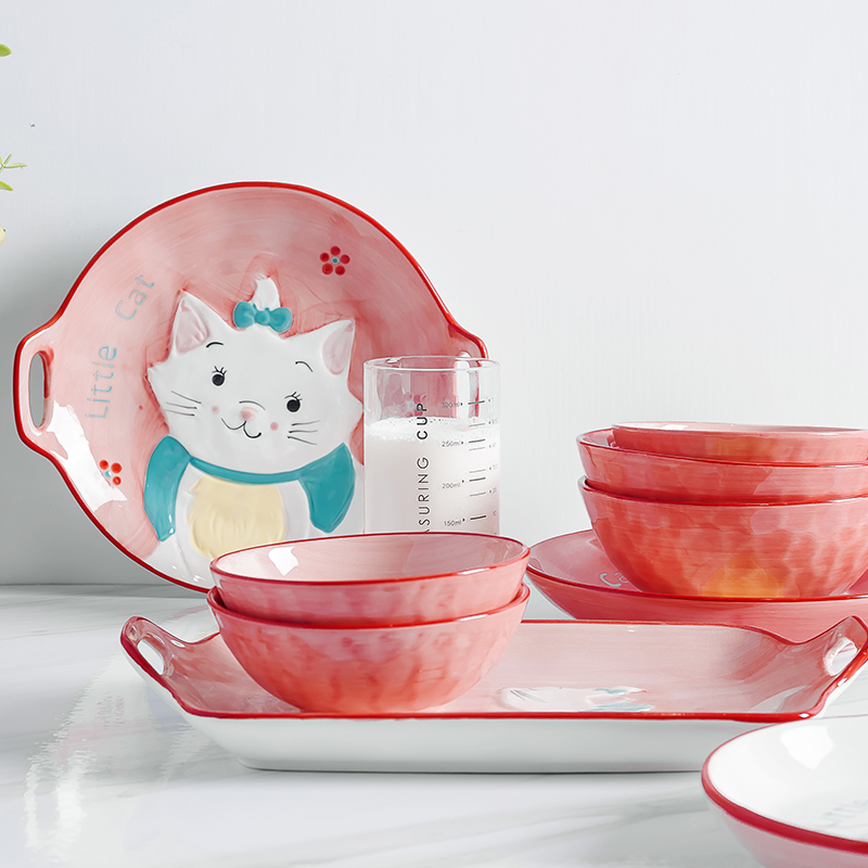 Web celebrity cutlery set to use creative hand - made the design cat ranging ceramic plate household move dishes