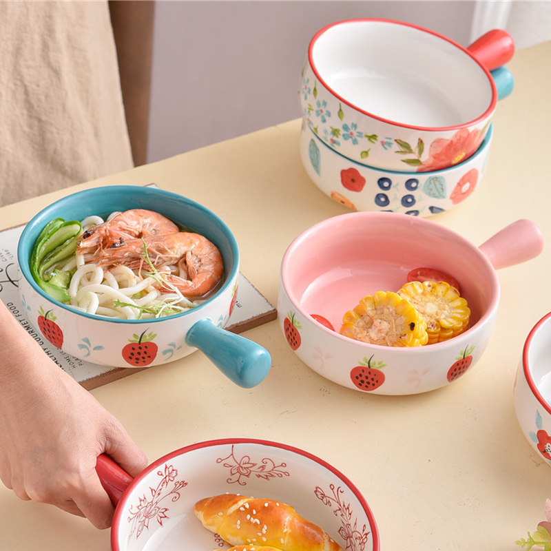 Ceramic bowl household contracted character single handle cutlery handle bowl bowl individual creative hand - made under glaze color small jobs