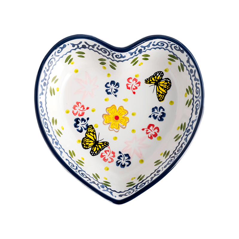 Nordic creative heart - shaped bowl hand - made tableware ceramic bowl contracted to use under the glaze color move household jobs large salad bowl