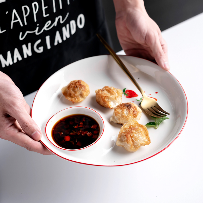 Ceramic dumpling dish contracted eat strawberry move creative sauce vinegar dish plate separation circular dish dish snack dishes