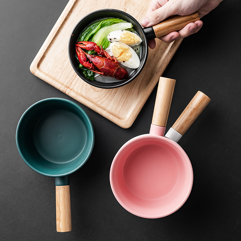 Nordic matte enrolled porcelain tableware with creative wooden rake to use individual joystick to use contracted jobs household rice bowls