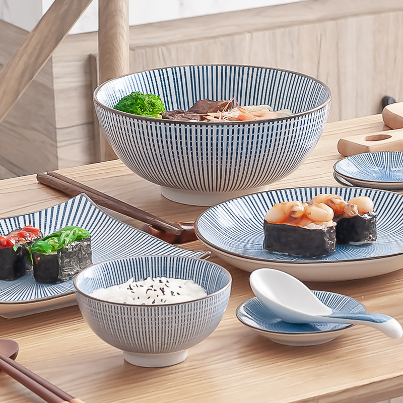 The use of a single combination tableware suit dish household jobs Japanese vintage stripe dishes son always use ceramic Bowl