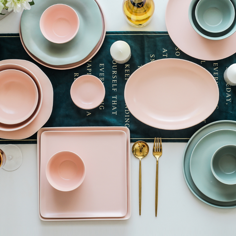 Matte enrolled creative bowl dish dish suits for combination dishes suit household Nordic one food tableware ceramics