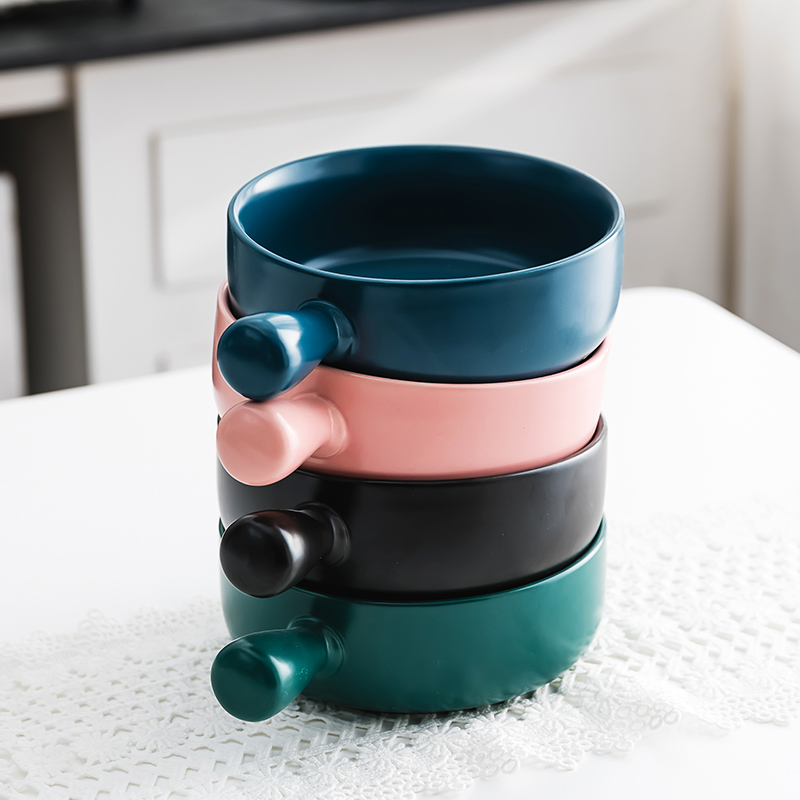 Nordic tableware tableware ceramics with handle household baking bowl bowl of red net tableware for bowl dish oven use