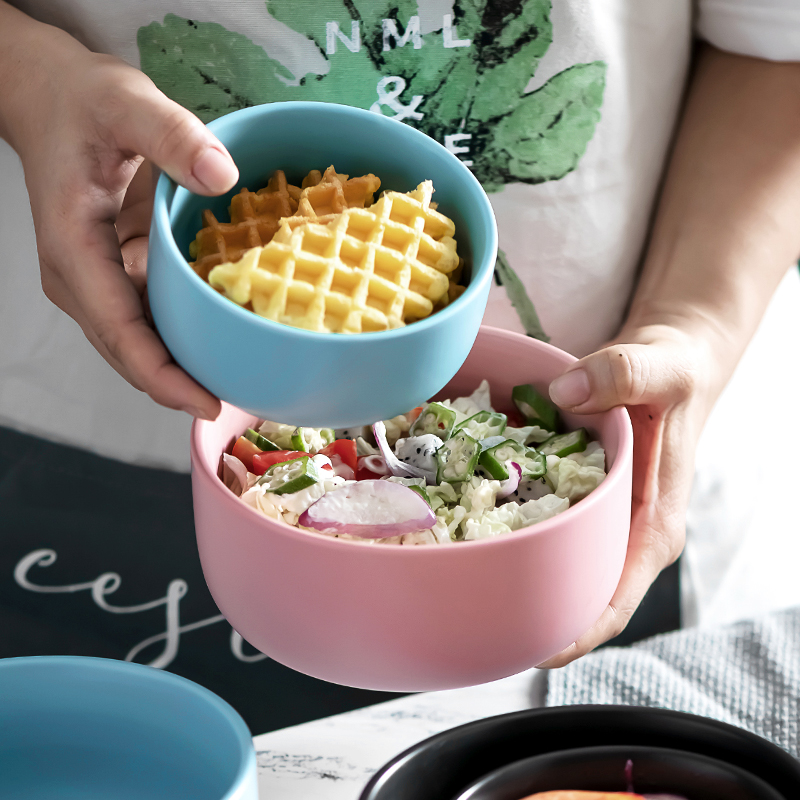 Nordic tableware dumb light rainbow such use creative ceramic bowl of rice bowls move small salad bowl of soup bowl of household to eat bread and butter