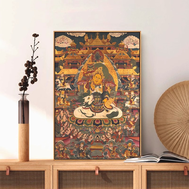 唐卡装饰画八方财神坛城千手观音释迦摩尼像铝合金晶瓷有框画客厅