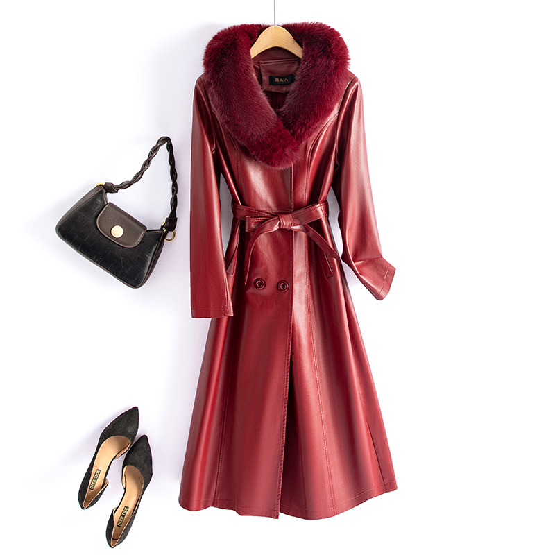 Genuine Leather Coat for Women, Mid-Length, Padded Leather Trench Coat, New Autumn and Winter Style, Sheepskin Coat, Slimming Effect, Fur Collar, Fur Coat Genuine Leather Coat for Women, Mid-Length, Padded Leather Trench Coat, New Autumn and Winter Style, Sheepskin Coat, Slimming Effect, Fur Collar, Fur Coat