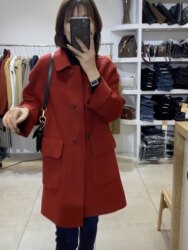 ສີແດງ Double-sided Wool Zero Cashmere Coat Women's Mid-Length 2022 Winter New Style Korean Loose Casual Jacket Double-Beasted Jacket