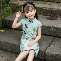 Girls cheongsam summer Chinese style thin section 2024 new baby girl dress Western style Hanfu childrens Tang suit