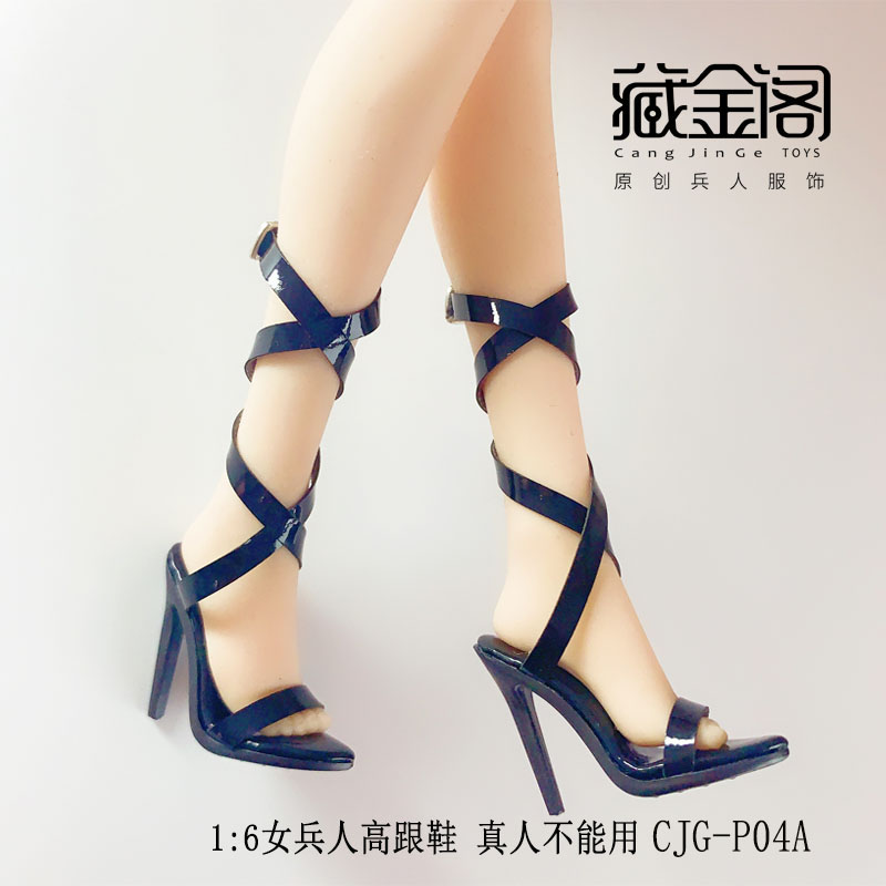 1: 6 Black Strapping Shoes P04aMan soldier parts 1 / 6 Female soldier Bandage high-heeled shoes   PH   JO   UD   Women's Shoes Sandals   CJG-P04     goods in stock