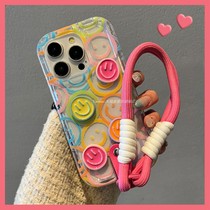 PRSEELA high-end air cushion smiley face lanyard suitable for Apple 14 15 promax mobile phone case soft shell silicone anti-fall