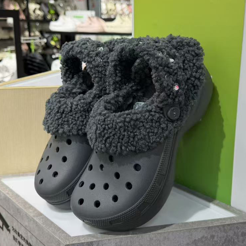 Crocs Classic Autumn and Winter Women's Shoes Cloud Gem Warm Velvet Thick-Soled Fleece-Lined Cotton Slippers 214360