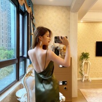 Mixi Xidi backless thin solid color pajamas Sexy night dress suspender one-piece summer homewear Korean version