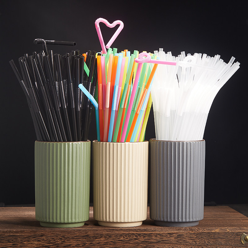 Bar Soul Food Grade Plastic Black Cocktail Drink Coffee Milk Tea Special Straw Art Color Modeling
