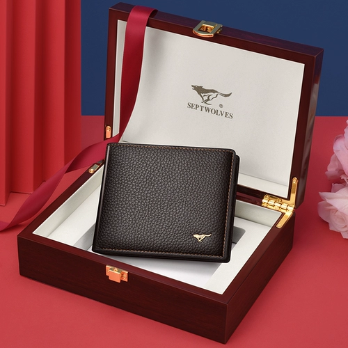 Septwolves, мужской кожаный бумажник на день Святого Валентина, из натуральной кожи, подарок на день рождения