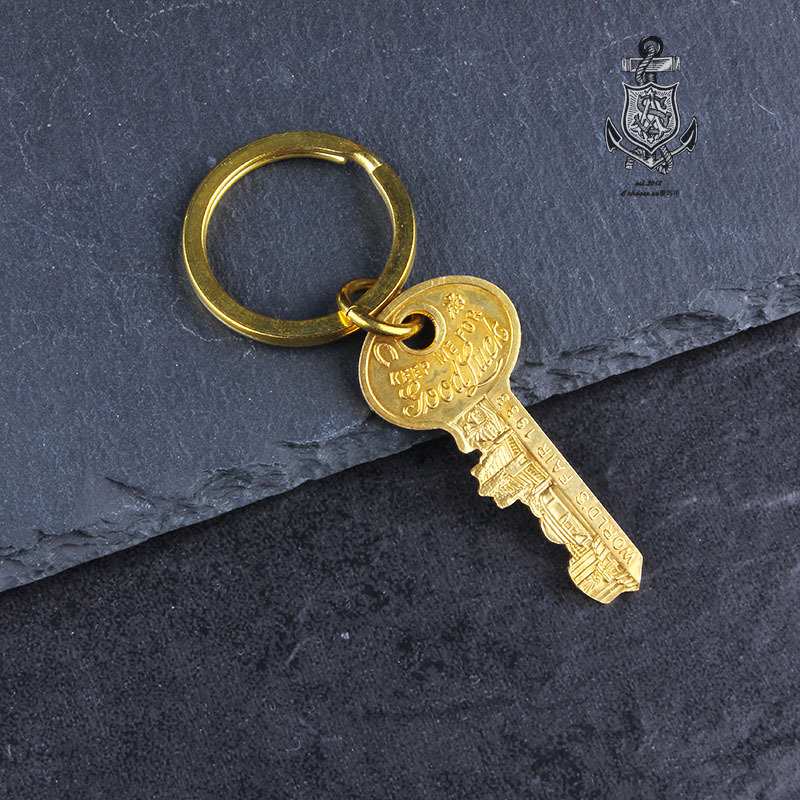 Pure Copper 1933 Chicago World's Fair Commemorative Brass Lucky Key Keychain Pendant Amekaji Pure Copper 1933 Chicago World's Fair Commemorative Brass Lucky Key Keychain Pendant Amekaji
