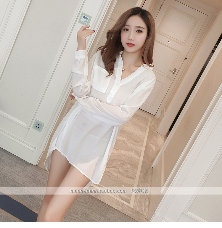Bộ đồ ngủ nữ mùa hè gợi cảm 2018 mới áo sơ mi trắng gợi cảm nữ hot dành cho người lớn gầy gò váy ngủ dịch vụ mặc nhà đầm ngủ 2 dây