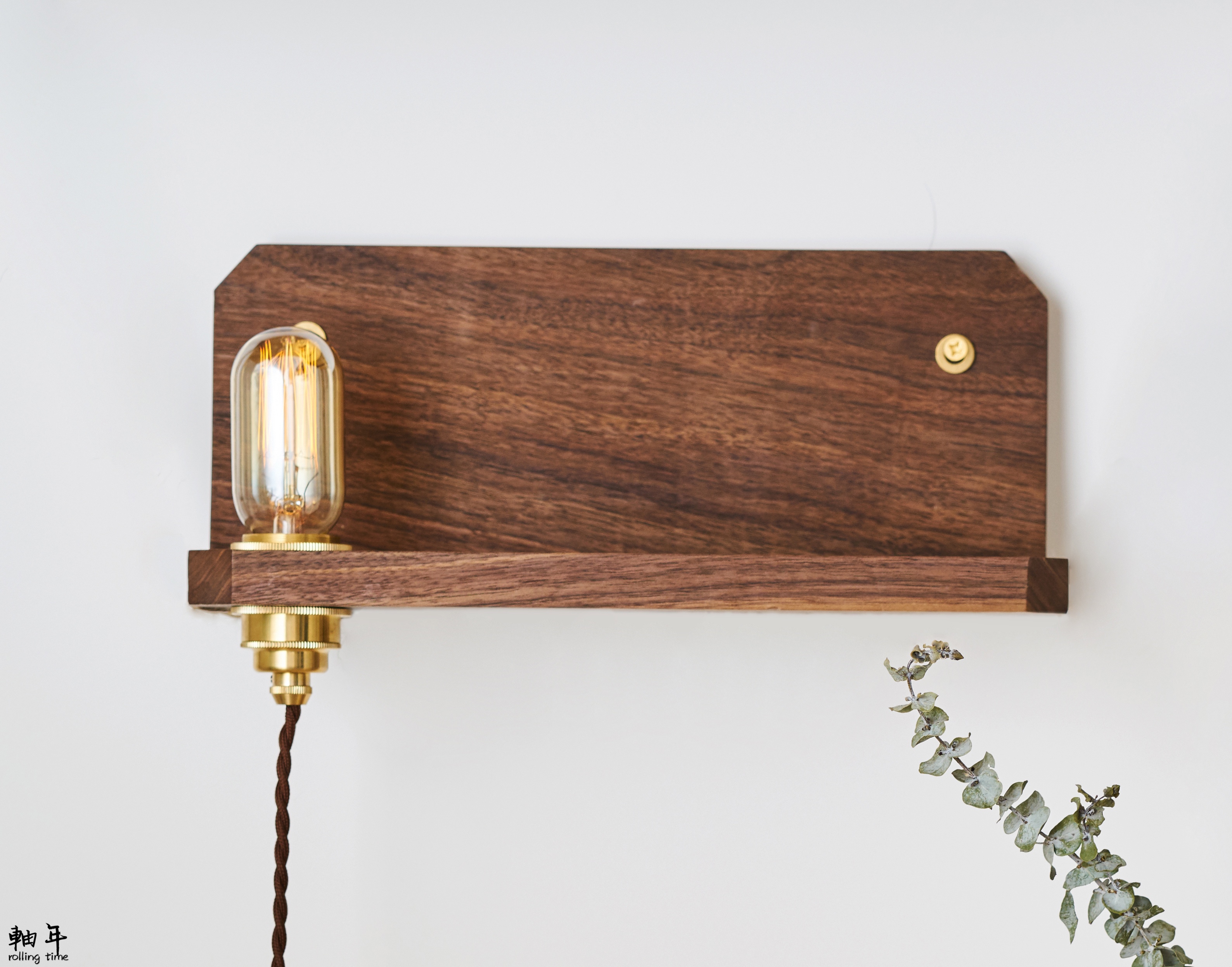 Shaft Years Retro Brass Wall Lamp Black Walnut Wood Nordic Art Day Style Gangguan Bedroom Solid Wood Bed head lamp