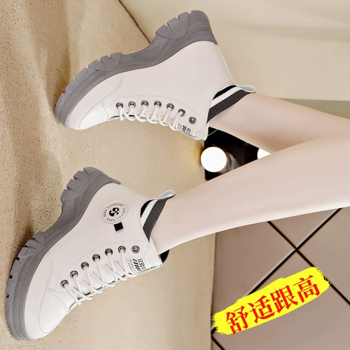 Высокая белая обувь, нескользящие комфортные кроссовки, спортивные модные короткие сапоги, туфли, из натуральной кожи