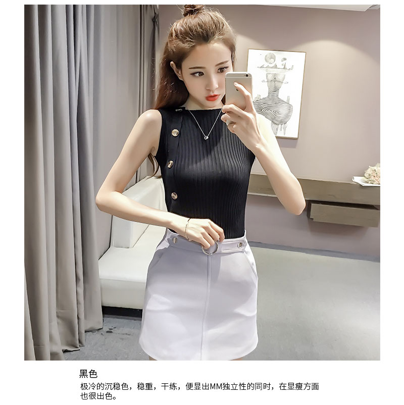 2018 áo vest nữ nhỏ đan bên trong không tay một nửa cổ cao cơ sở mới mùa xuân và mùa hè sling đồ mặc nhà