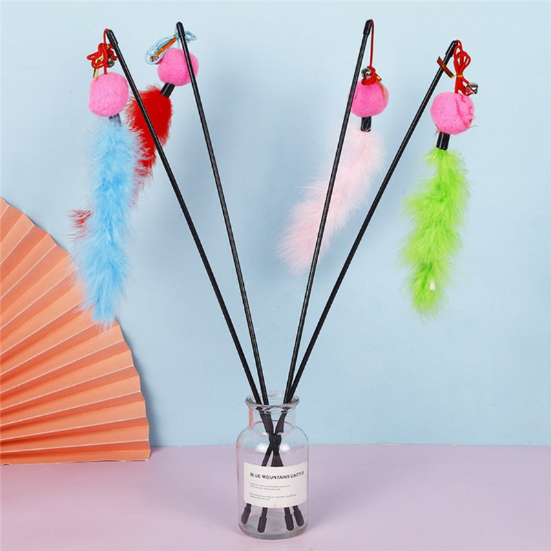 Pet Cat Supplies Elastic Rope Solid Color Badminton Ball with Bells Make Sounds Funny Cat Stick Interactive Kitten Cat Toys