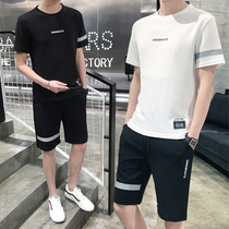 Mens summer short-sleeved t-shirt suit Korean version of the trend of summer clothes with sports and leisure handsome shorts set mens clothing