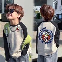 Childrens contrasting raglan pure cotton inner long-sleeved autumn and winter boys new warm base shirt tops for baby boys in autumn