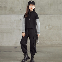 Girls pants autumn and winter plus velvet 2021 new childrens wear overalls trendy girls thickened suit foreign gas