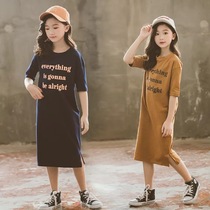 Korean girls summer dress 19 new childrens clothing long T-shirt big girl cotton short sleeve T-shirt skirt mother and daughter