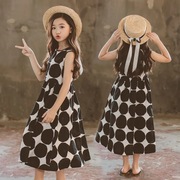 Cô gái không tay chiếc váy mùa hè 19 mới polka váy trẻ em chấm váy trong cô gái lớn dài vest váy mẹ.