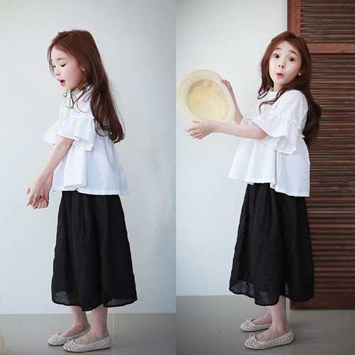 2019 summer children dress new Korean version girl double layer pure cotton half body dress CUHK Tong 100 hitch retro art long dress