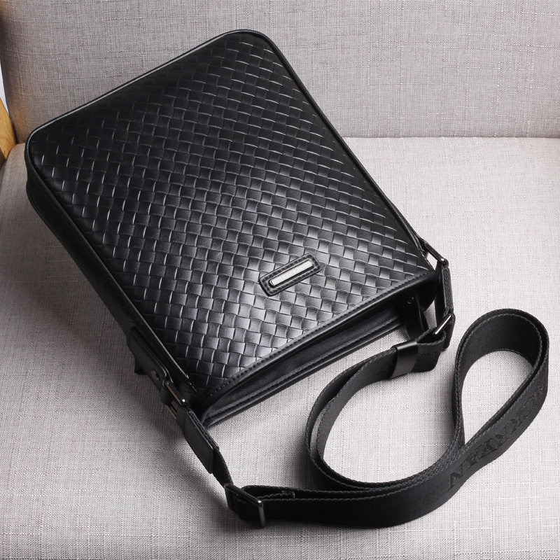 Men's bag Single shoulder bag Men's slanted satchel bag genuine leather bag Casual Bull Leather bag Hanging Bag Woven Textured Rucksack-Taobao