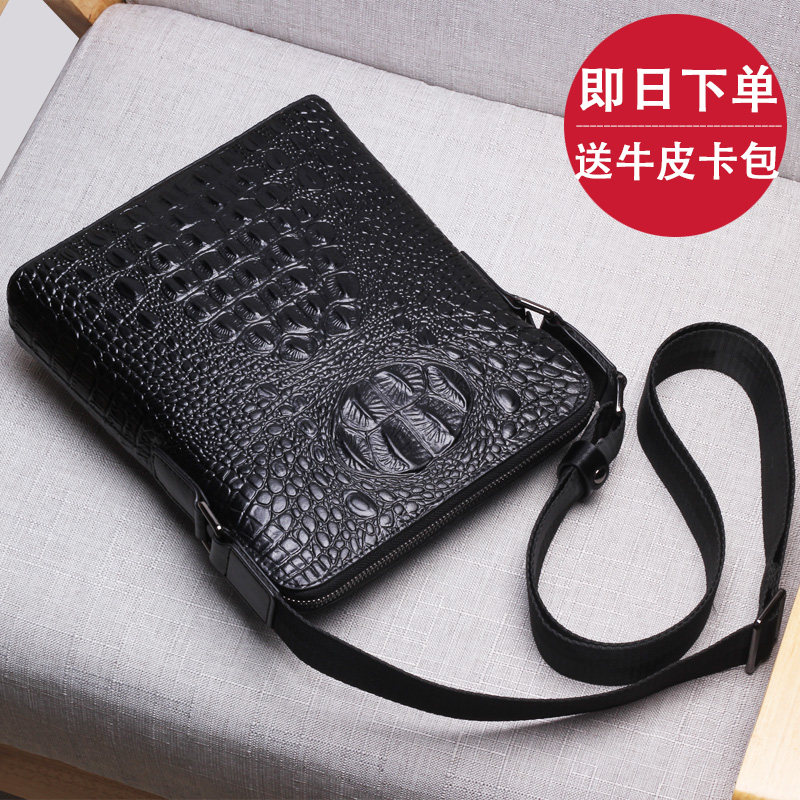 Crocodile Textured Man Bag Single Shoulder Bag Men Skew Satchel leather bag Leather Bag Hanging Bag Business Casual Bull Leather small bag