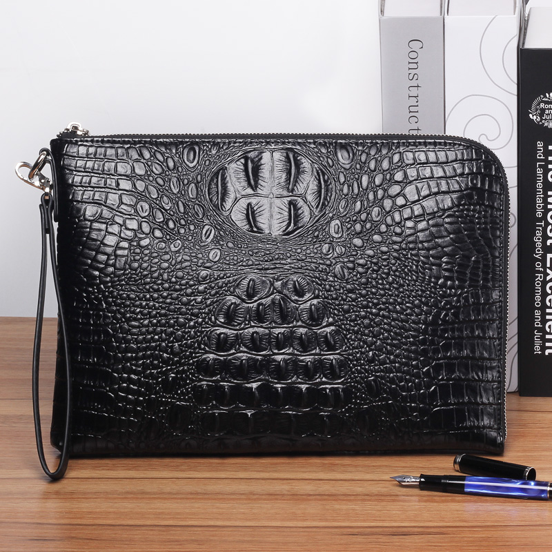 Crocodile pattern men's handbag clutch bag cowhide envelope bag clutch clip bag men's bag leather new trendy large capacity