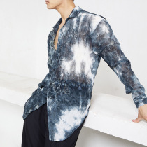 ZYM (starry sky) lined with crumpled fabric irregular and unique printed blouses Latin dance practice male N022