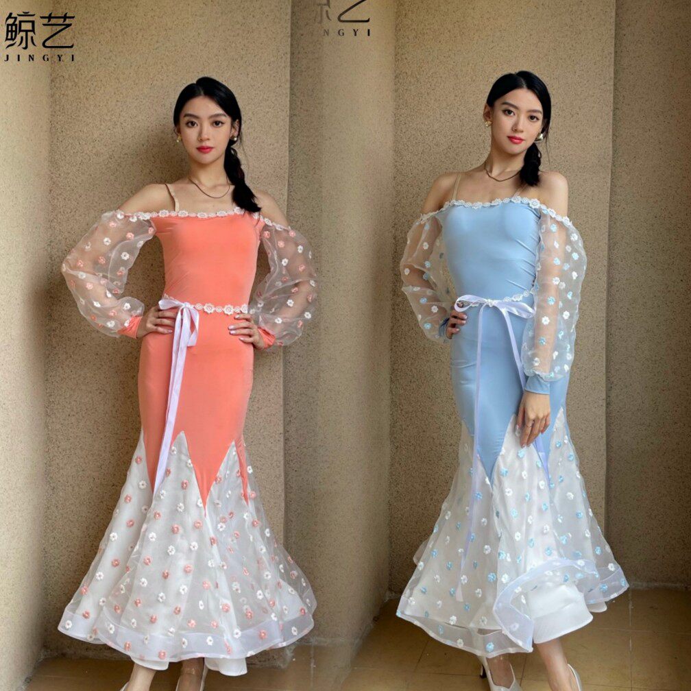 Whale Art Dance Suit J011 Latin Dance Little Daisy Morden Dress With Own Chest Cushion Safety Pants Practice