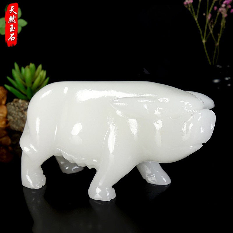 Natural Han White Jade Pig Pendulum Pieces Jade Pig Hair Chag Pig Foodie Pig Foodie Pig Home Living Room Office Desktop Furnishing
