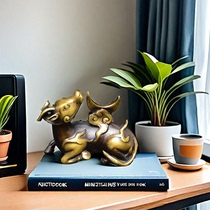 Pure copper rhinoceros looking at the moon ornaments study desk decoration creative study paperweight Chinese style exquisite furnishings retro