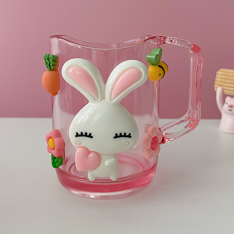 Children's tooth brushing mouthwash cup cute Hello transparent handle tooth cup wall hanging tooth cylinder girl boy ins wind plastic