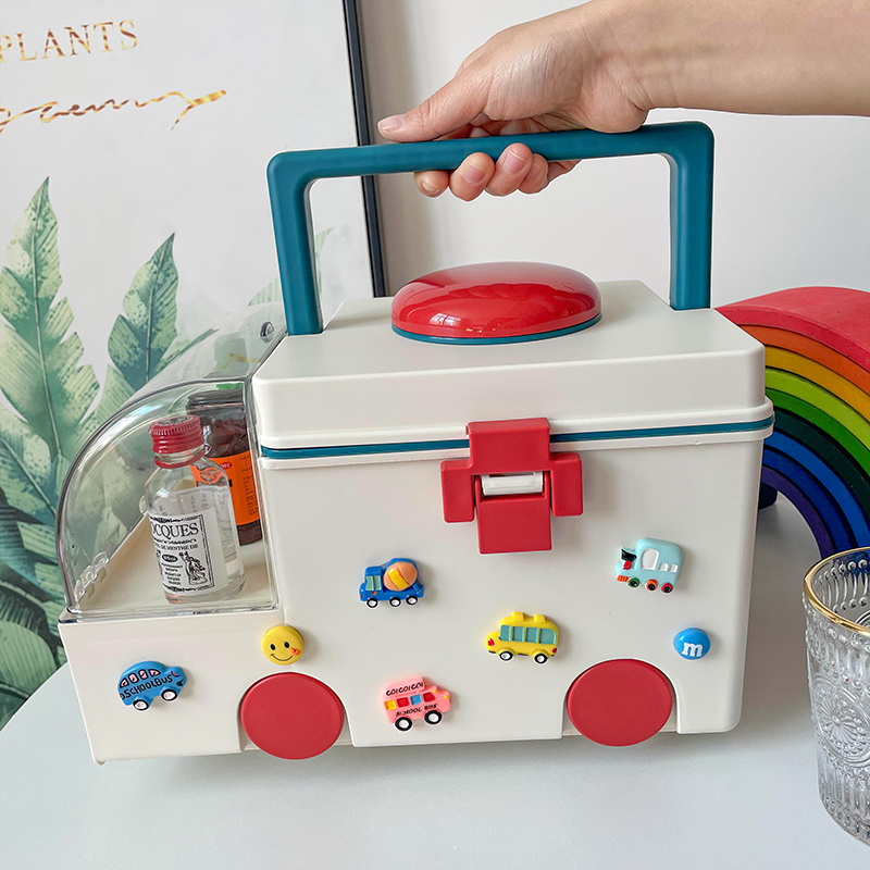 Portable large-capacity medicine box children's car double-layered compartment medicine box home family drug storage box