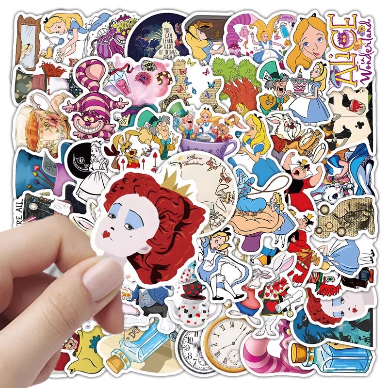 108 Alice in Wonderland Stickers, Red Queen, Mad Hatter, Cartoon Animation, Temporary Waterproof Stickers for Water Bottles