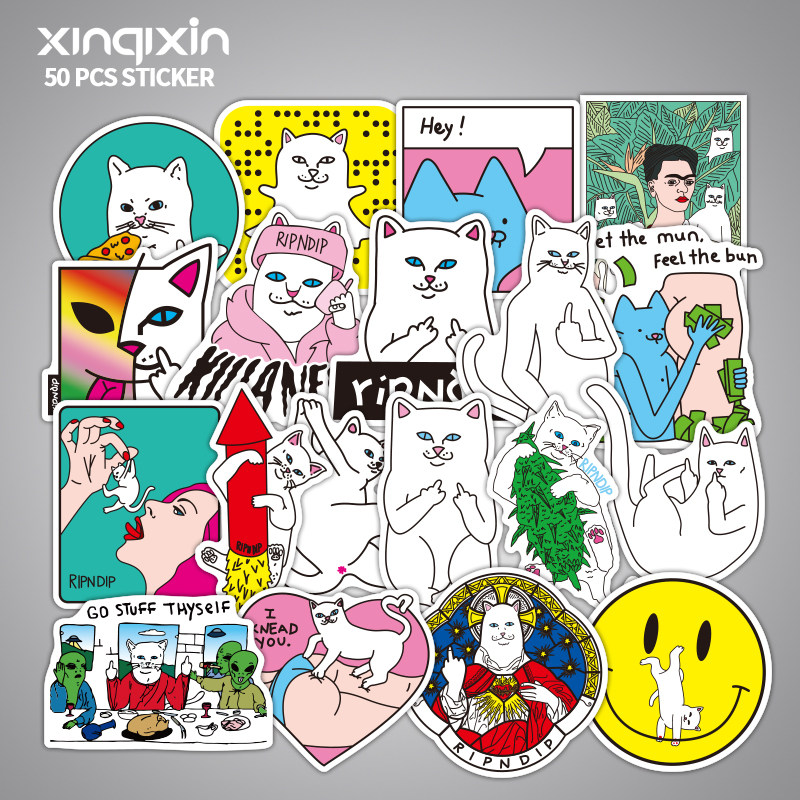50 middle finger cat stickers cheap cat ripndip suitcase luggage stickers guitar laptop stickers