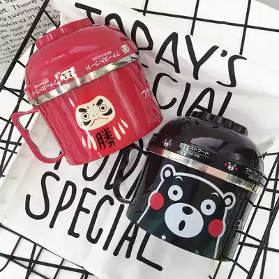 Korean girl heart Japanese cute creative cartoon stainless steel large bowl bento box Instant noodles cup Instant noodles bowl