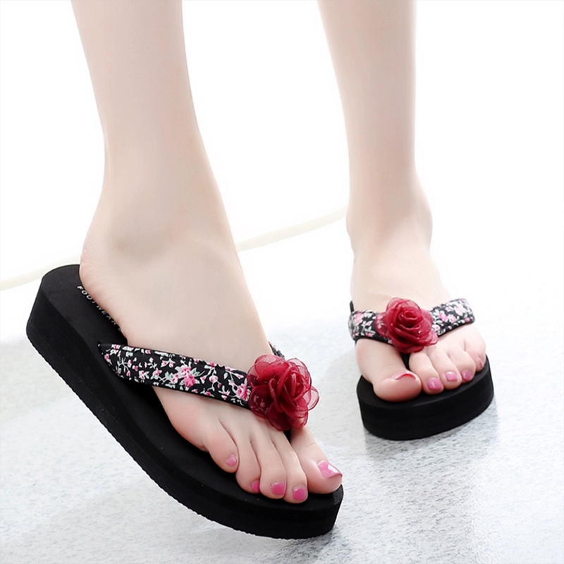 Dép nữ thời trang mùa hè bên ngoài mặc dốc với dép chống trượt nặng đáy flip-flops dép đi biển đỏ bãi ins ròng 