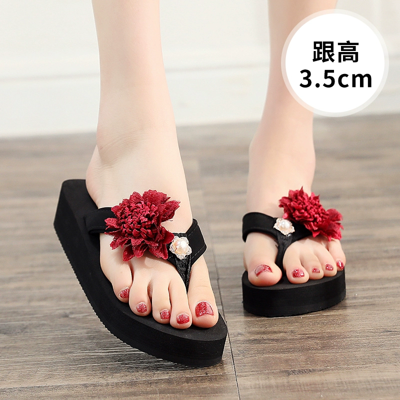 Mùa hè thời trang mới bên ngoài mặc flip-flops nữ dép cao gót phụ nữ dép dép kỳ nghỉ bãi biển trượt 