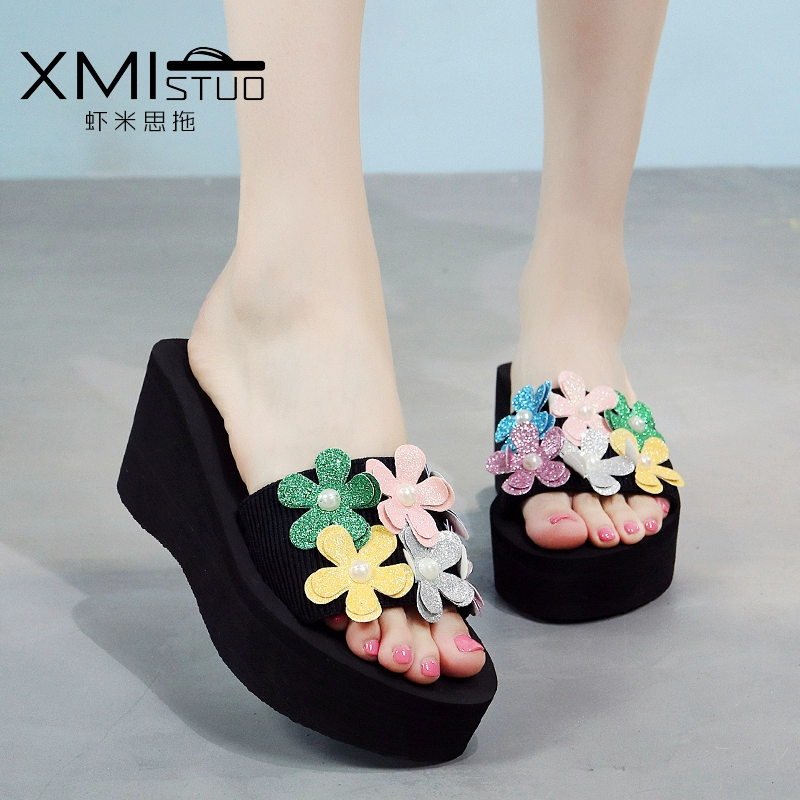 2019 mùa hè mới hoa handmade Girls với dép Waichuan dép thời trang giản dị và dép đi trong nhà từ kéo giày nặng đáy 